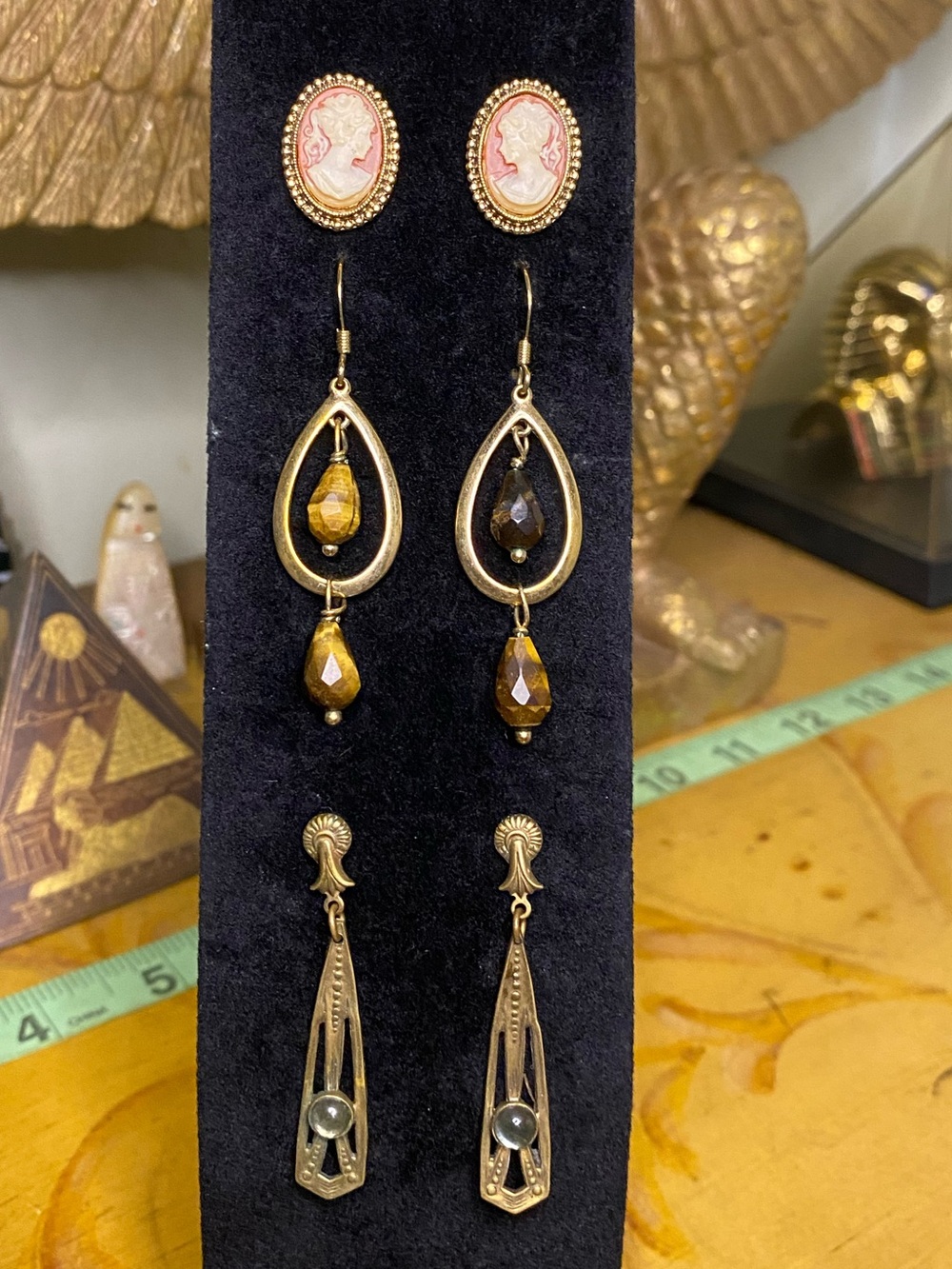 Vintage earrings Teardrop Drop Earrings with Brown Beads